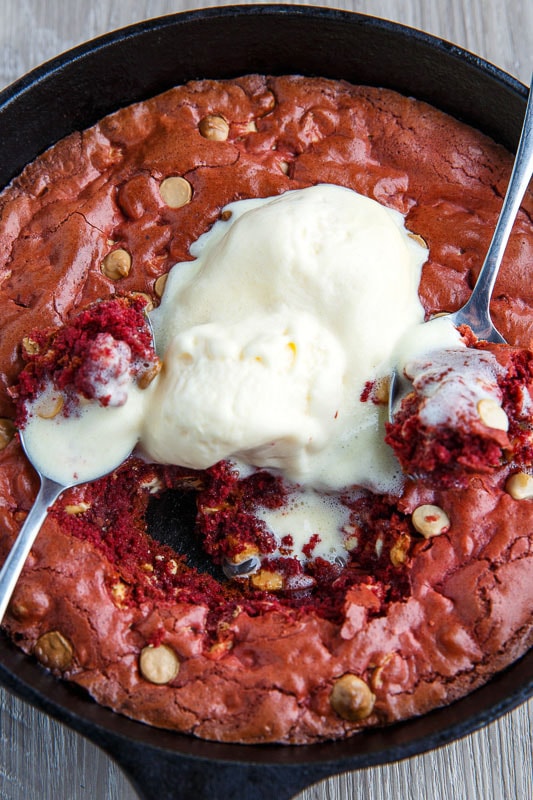 Red Velvet White Chocolate Chip Skillet Cookie Red Velvet White Chocolate Chip Skillet Cookie