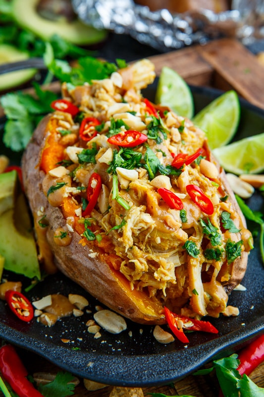 Slow Cooker Peanut Chicken Sweet Potato Boats Slow Cooker Peanut Chicken Sweet Potato Boats