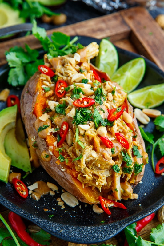 Slow Cooker Peanut Chicken Sweet Potato Boats Slow Cooker Peanut Chicken Sweet Potato Boats
