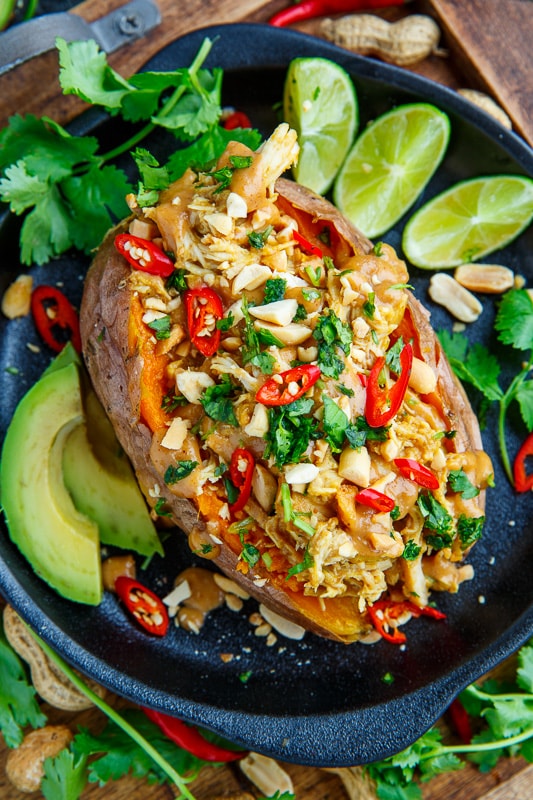 Slow Cooker Peanut Chicken Sweet Potato Boats Slow Cooker Peanut Chicken Sweet Potato Boats