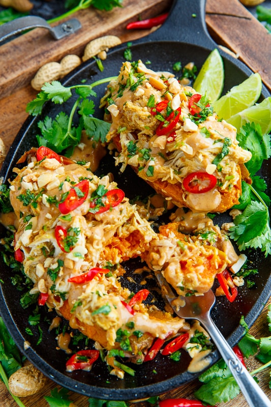 Slow Cooker Peanut Chicken Sweet Potato Boats Slow Cooker Peanut Chicken Sweet Potato Boats