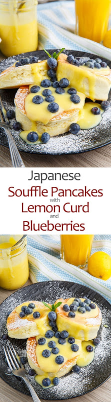 Japanese Souffle Pancakes with Lemon Curd and Blueberries Japaese Souffle Pancakes with Lemon Curd and Blueberries