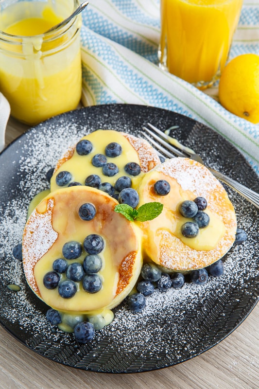 Japanese Souffle Pancakes with Lemon Curd and Blueberries Japanese Souffle Pancakes with Lemon Curd and Blueberries