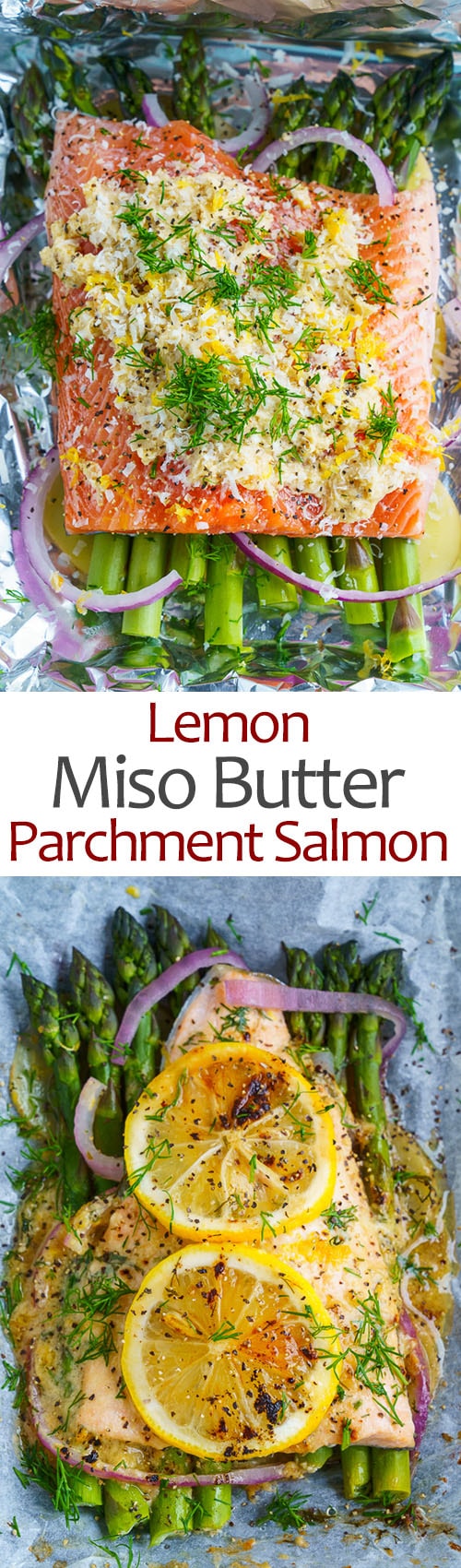 Lemon Miso Butter Parchment Salmon with Asparagus Lemon Miso Butter Parchment Salmon with Asparagus