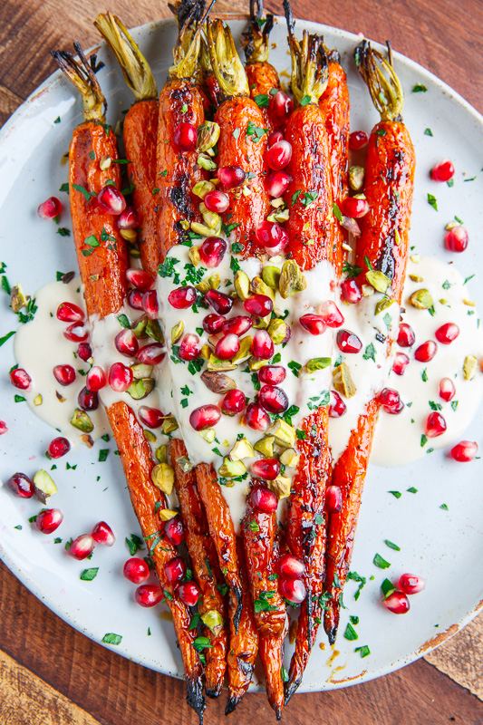 Maple Roasted Carrots in Tahini Sauce with Pomegranate and Pistachios Maple Roasted Carrots in Tahini Sauce with Pomegranate and Pistachios