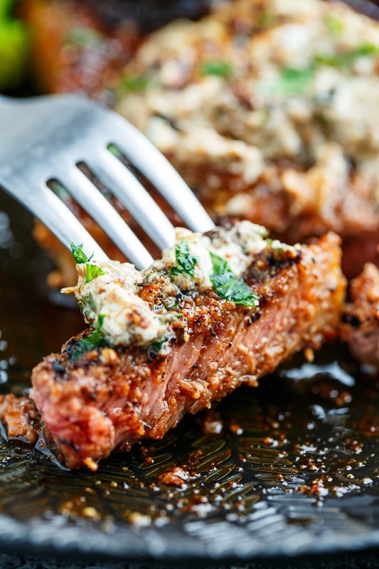 Pan Seared Steaks with Balsamic Red Onions and Roasted Garlic and Porcini Mushroom Goat Cheese Butter Pan Seared Steaks with Balsamic Red Onions and Roasted Garlic and Porcini Mushroom Goat Cheese Butter