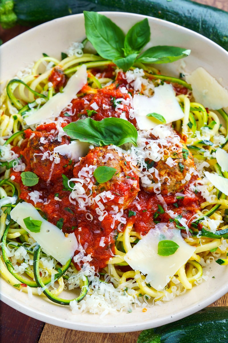 Zucchini Turkey Meatballs in Marinara on Zoodles Zucchini Turkey Meatballs in Marinara on Zoodles