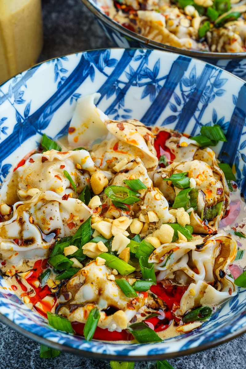 Cold Shanghai Wontons in Peanut Sauce and Chili Oil Cold Shanghai Wontons in Peanut Sauce and Chili Oil