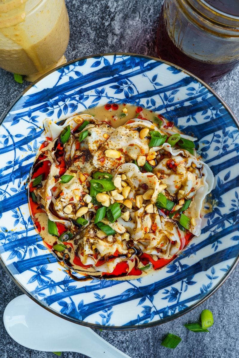 Cold Shanghai Wontons in Peanut Sauce and Chili Oil Cold Shanghai Wontons in Peanut Sauce and Chili Oil