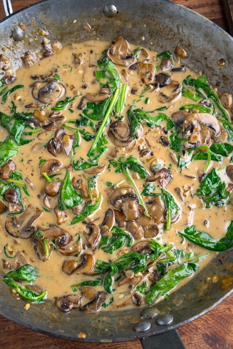 Cauliflower Gnocchi in Asiago Mushroom and Spinach Sauce Cauliflower Gnocchi in Asiago Mushroom and Spinach Sauce