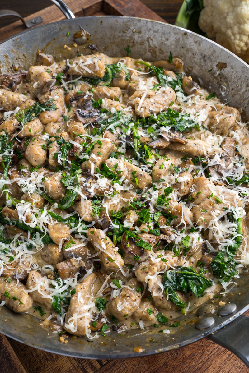 Cauliflower Gnocchi in Asiago Mushroom and Spinach Sauce Cauliflower Gnocchi in Asiago Mushroom and Spinach Sauce