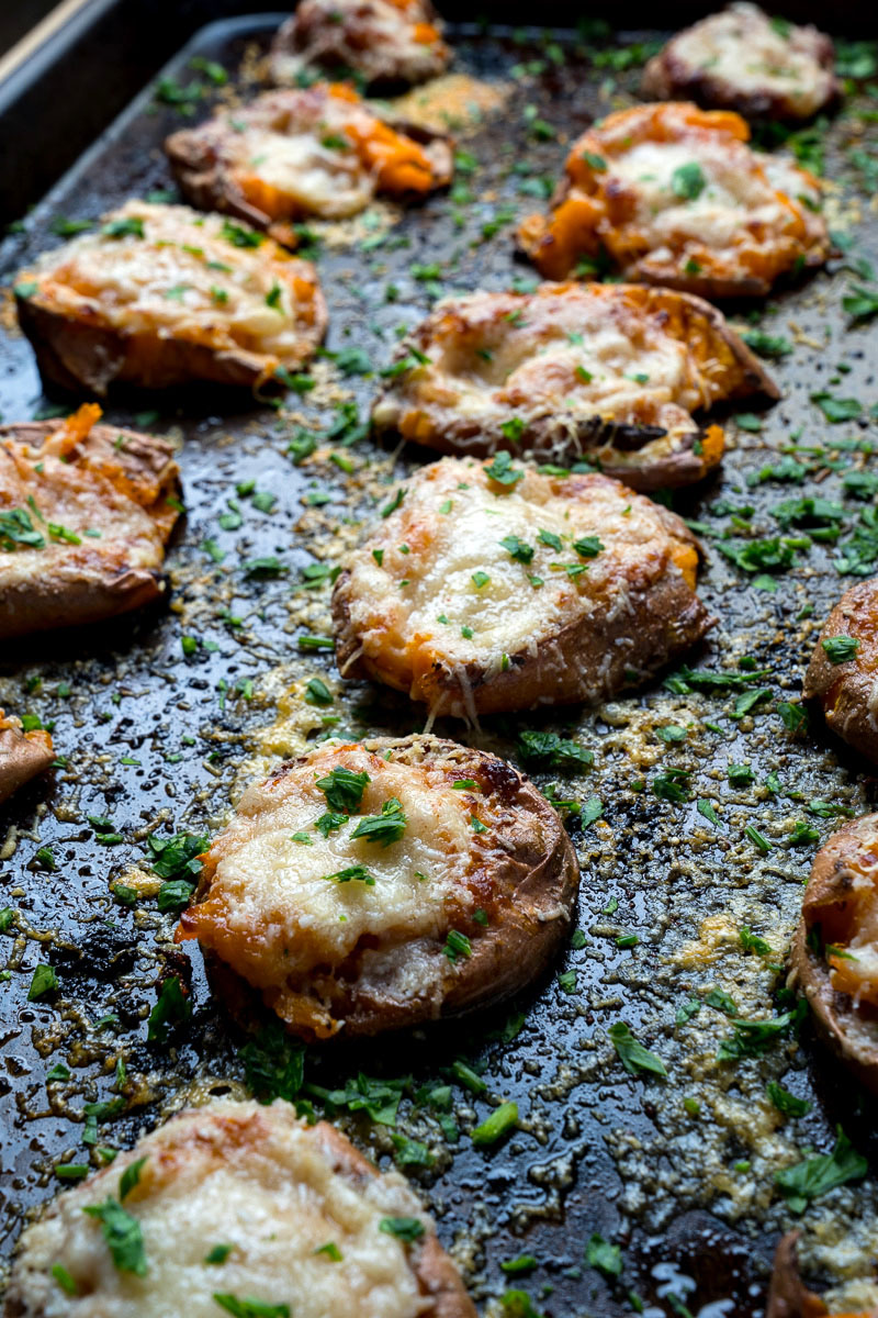 Parmesan Garlic Miso Butter Smashed Sweet Potatoes Parmesan Garlic Miso Butter Smashed Sweet Potatoes