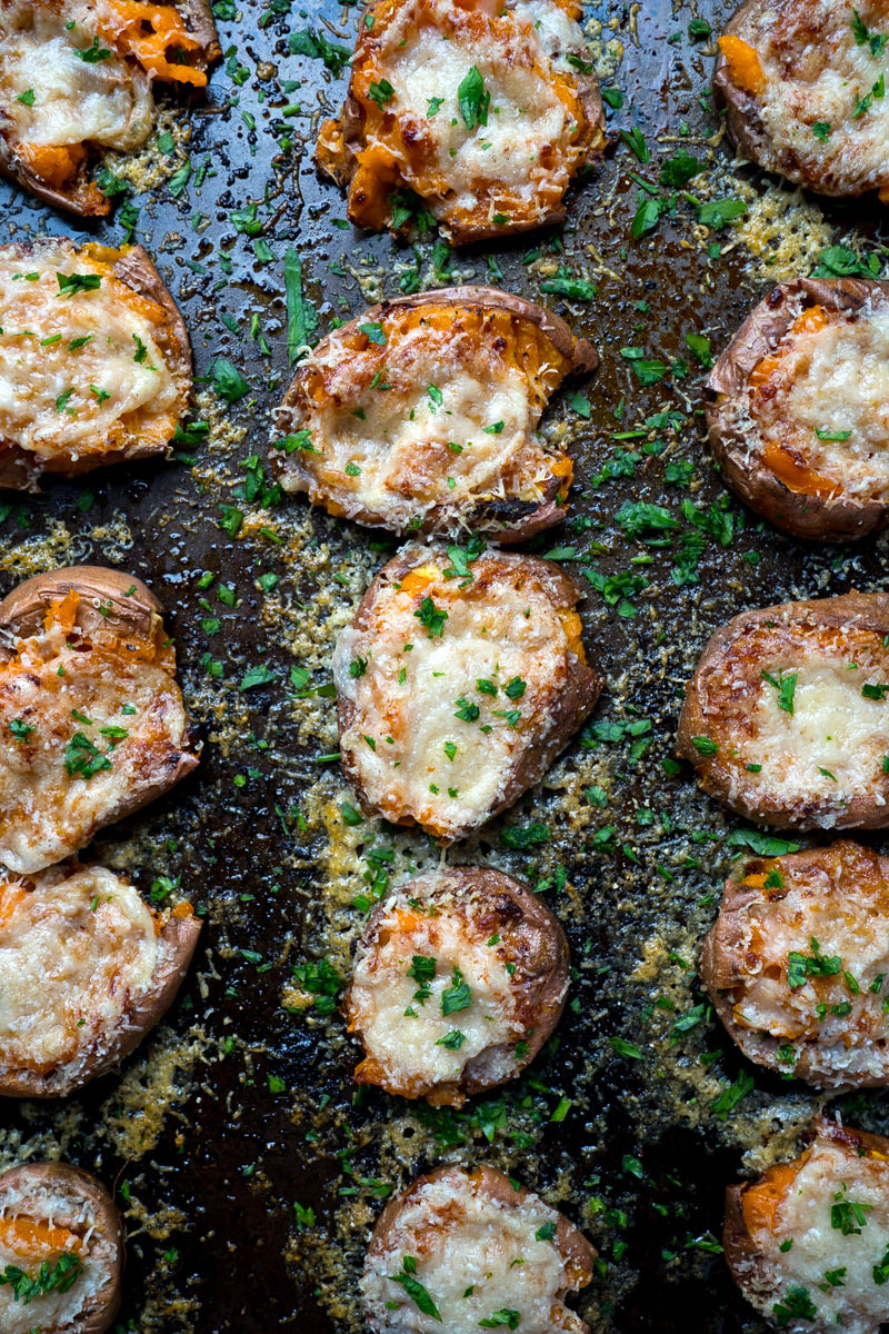 Parmesan Garlic Miso Butter Smashed Sweet Potatoes Parmesan Garlic Miso Butter Smashed Sweet Potatoes