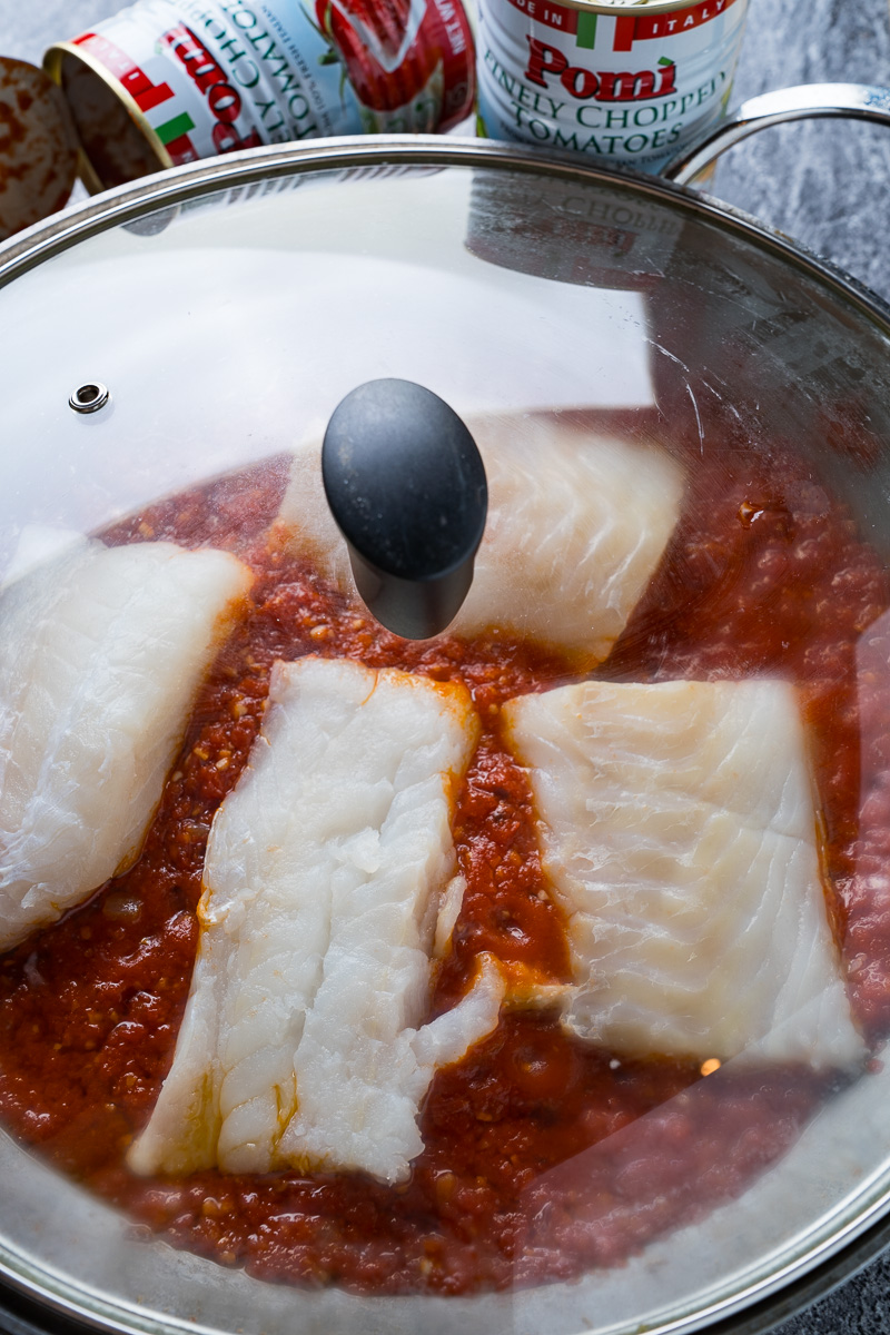 Cod Poached in Arrabbiata Sauce Cod Poached in Arrabbiata Sauce