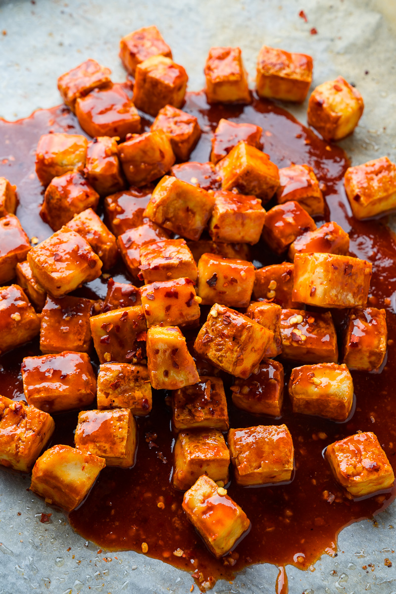 Crispy Baked Firecracker Tofu on Coconut Cauliflower Rice Crispy Baked Firecracker Tofu on Coconut Cauliflower Rice
