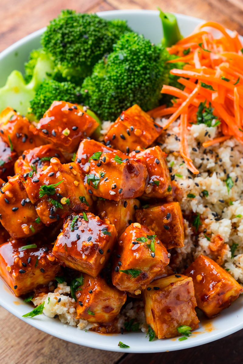 Crispy Baked Firecracker Tofu on Coconut Cauliflower Rice Crispy Baked Firecracker Tofu on Coconut Cauliflower Rice