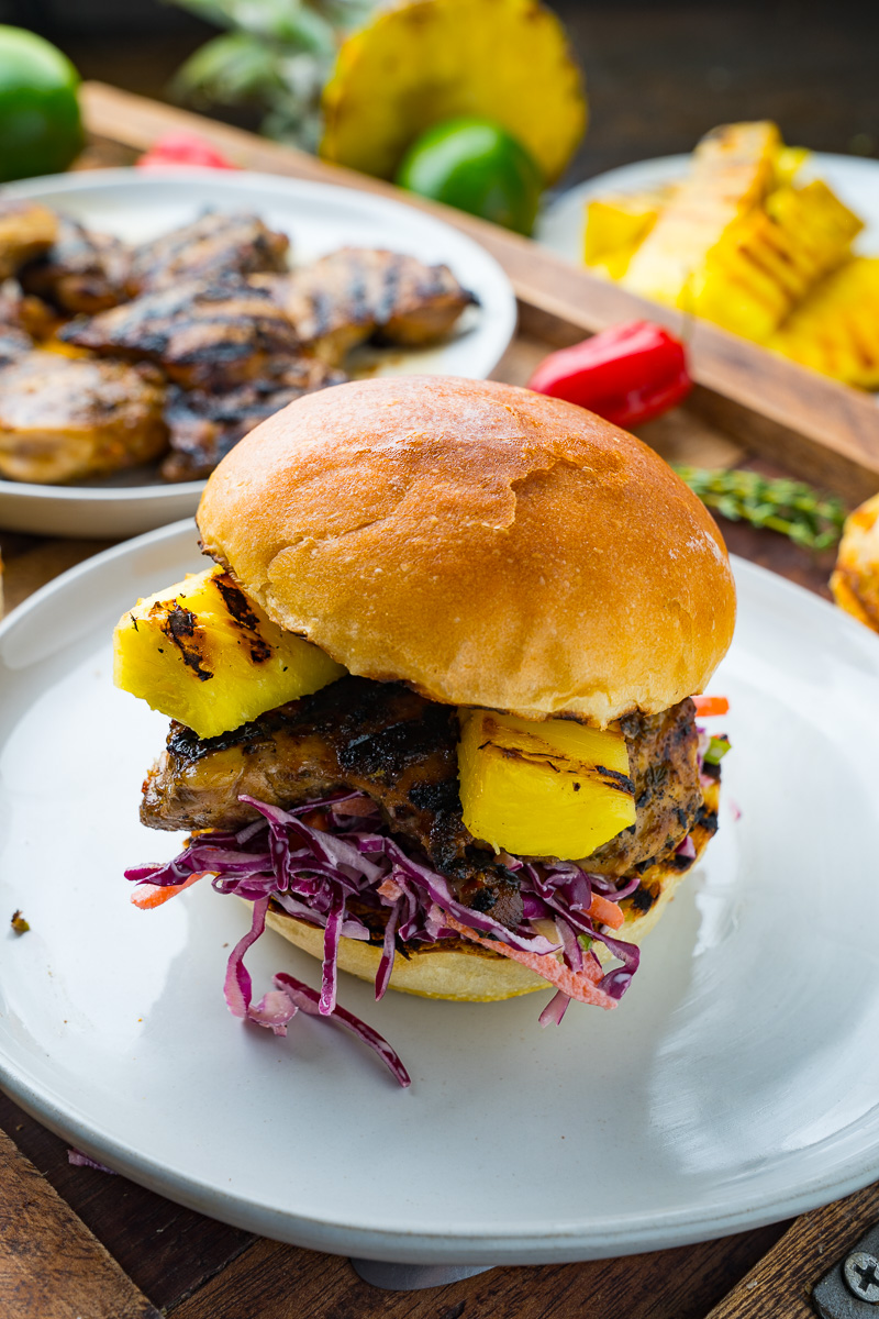 Jerk Chicken and Pineapple Sandwiches with Coconut Slaw