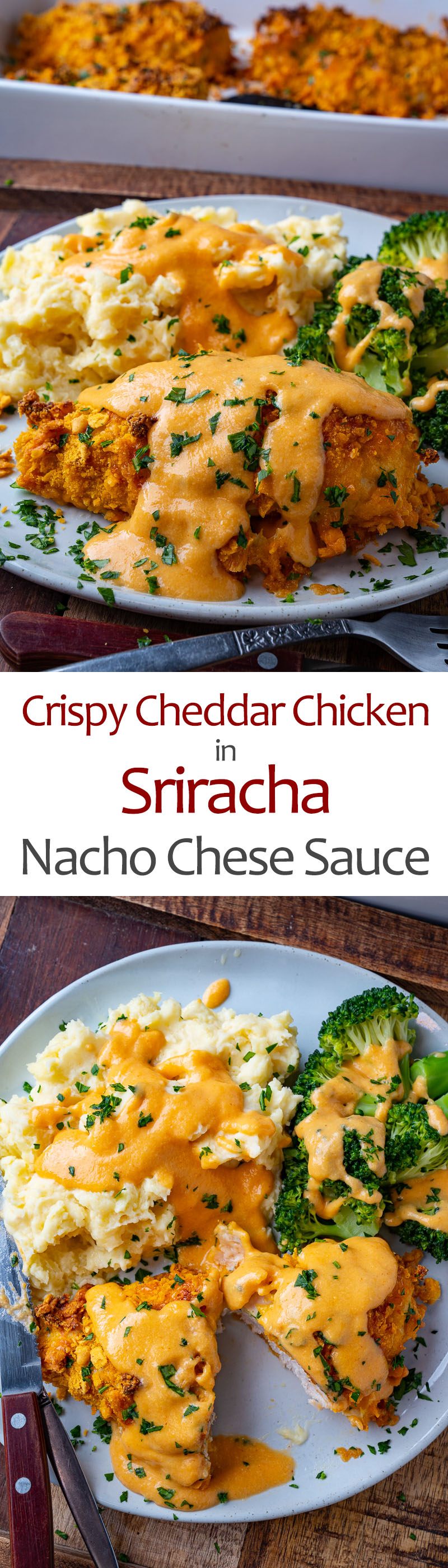 Crispy Cheddar Chicken in Sriracha Nacho Cheese Sauce Crispy Cheddar Chicken in Sriracha Nacho Cheese Sauce