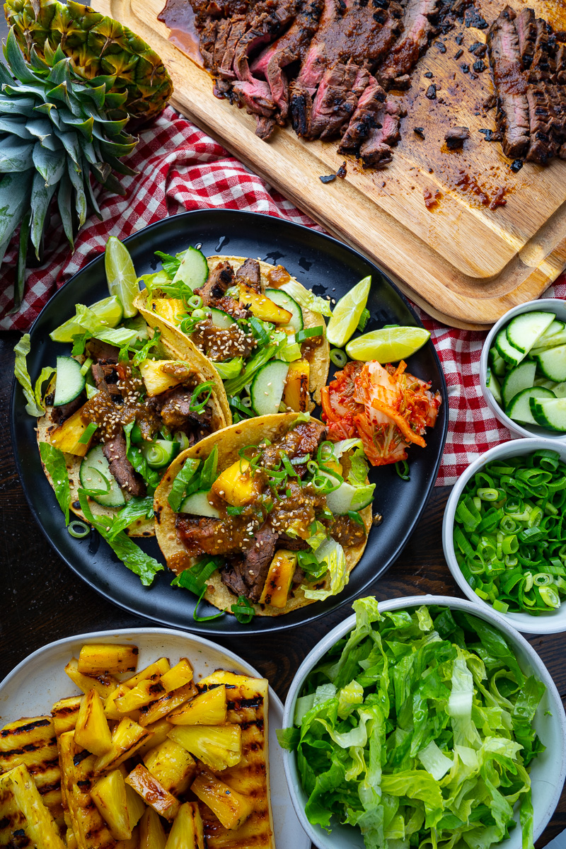 Korean Grilled Steak Tacos with Pineapple Gochujang Salsa Korean Grilled Steak Tacos with Pineapple Gochujang Salsa