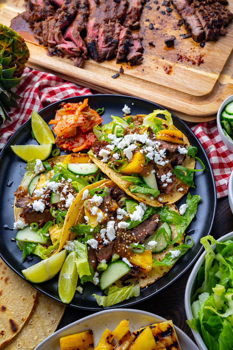 Korean Grilled Steak Tacos with Pineapple Gochujang Salsa Korean Grilled Steak Tacos with Pineapple Gochujang Salsa