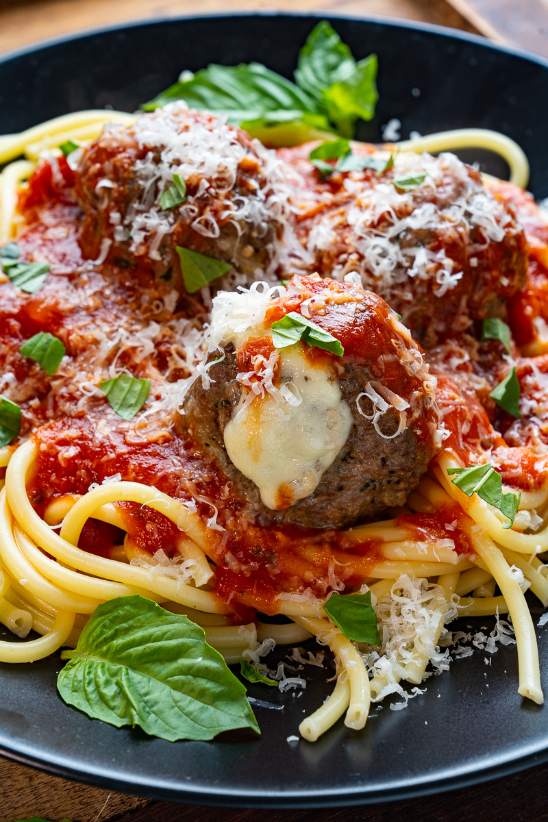 Giant Mozzarella Stuffed Meatballs