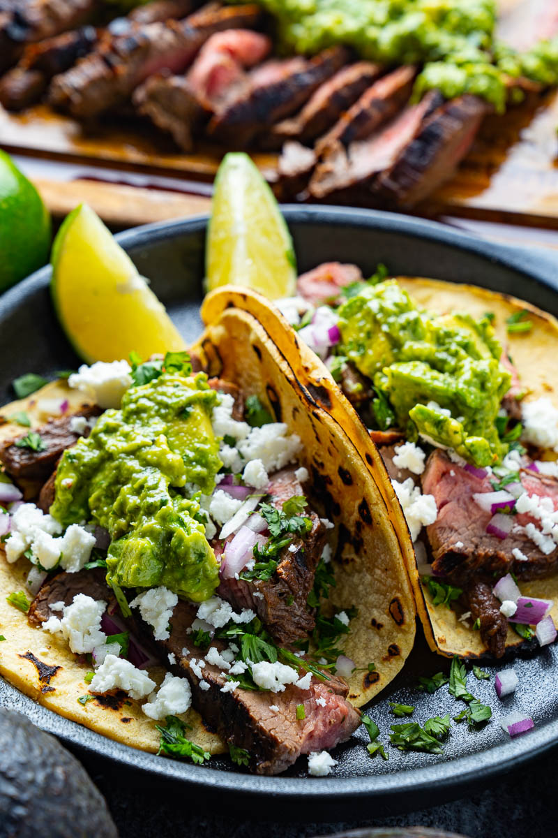 Carne Asada Tacos with Avocado Salsa Verde