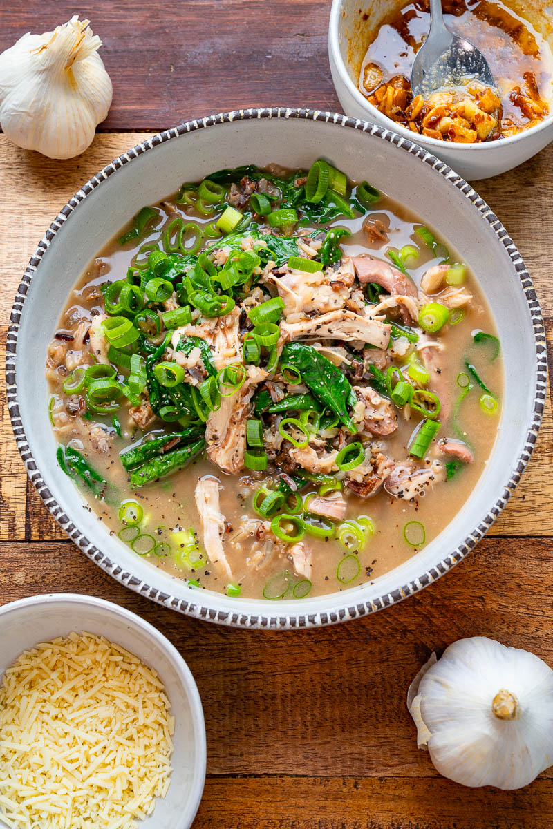 Chicken and Rice Soup with Crispy Garlic Butter Chicken and Rice Soup with Crispy Garlic Butter