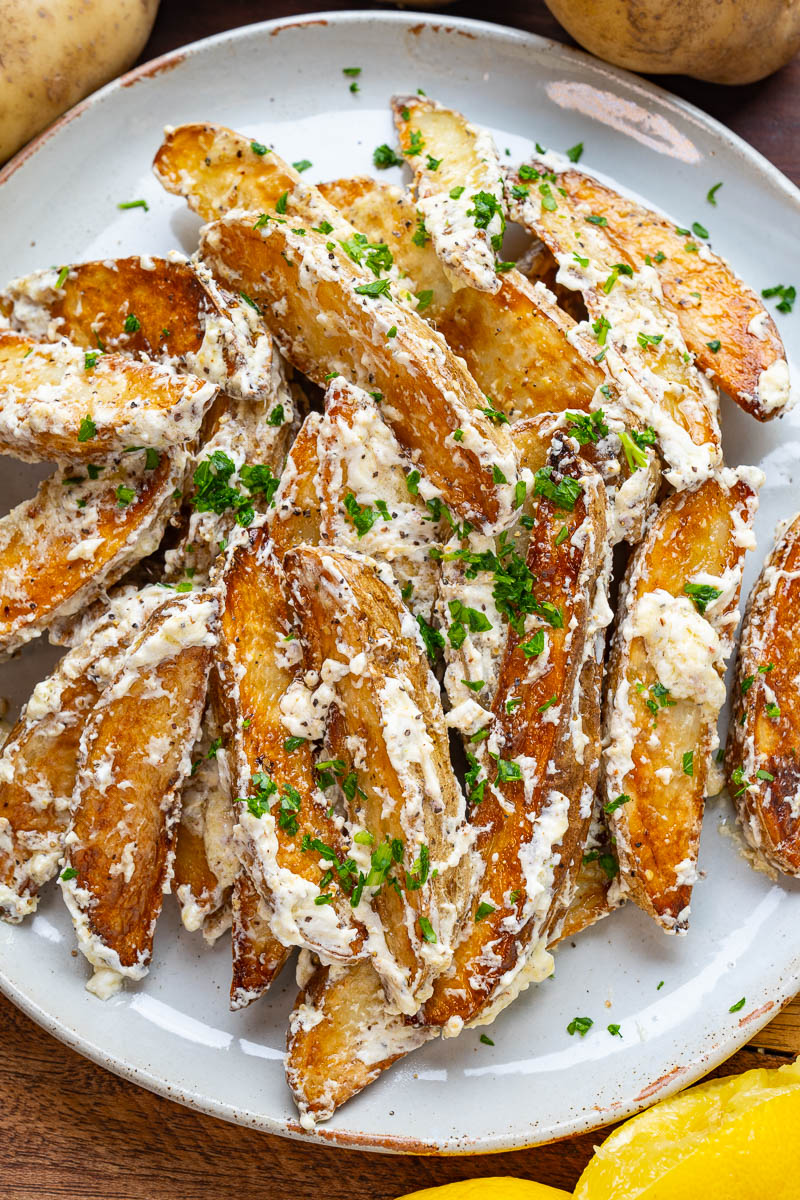 Roasted Potatoes in a Melted Goat Cheese Dressing