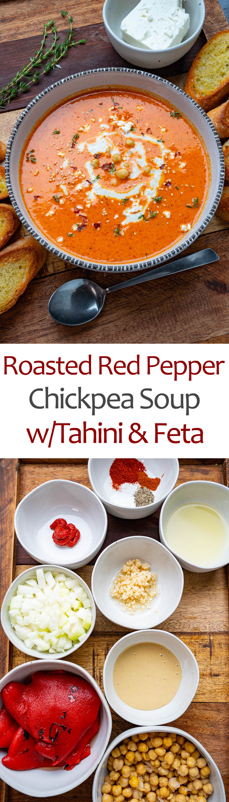Creamy Roasted Red Pepper Chickpea Soup with Tahini and Feta Creamy Roasted Red Pepper Chickpea Soup with Tahini and Feta