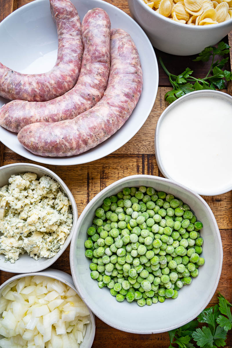 Creamy Blue Cheese Sausage and Peas Pasta Creamy Blue Cheese Sausage and Peas Pasta
