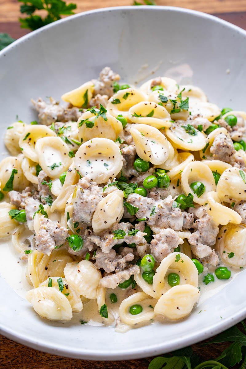 Creamy Blue Cheese Sausage and Peas Pasta Creamy Blue Cheese Sausage and Peas Pasta