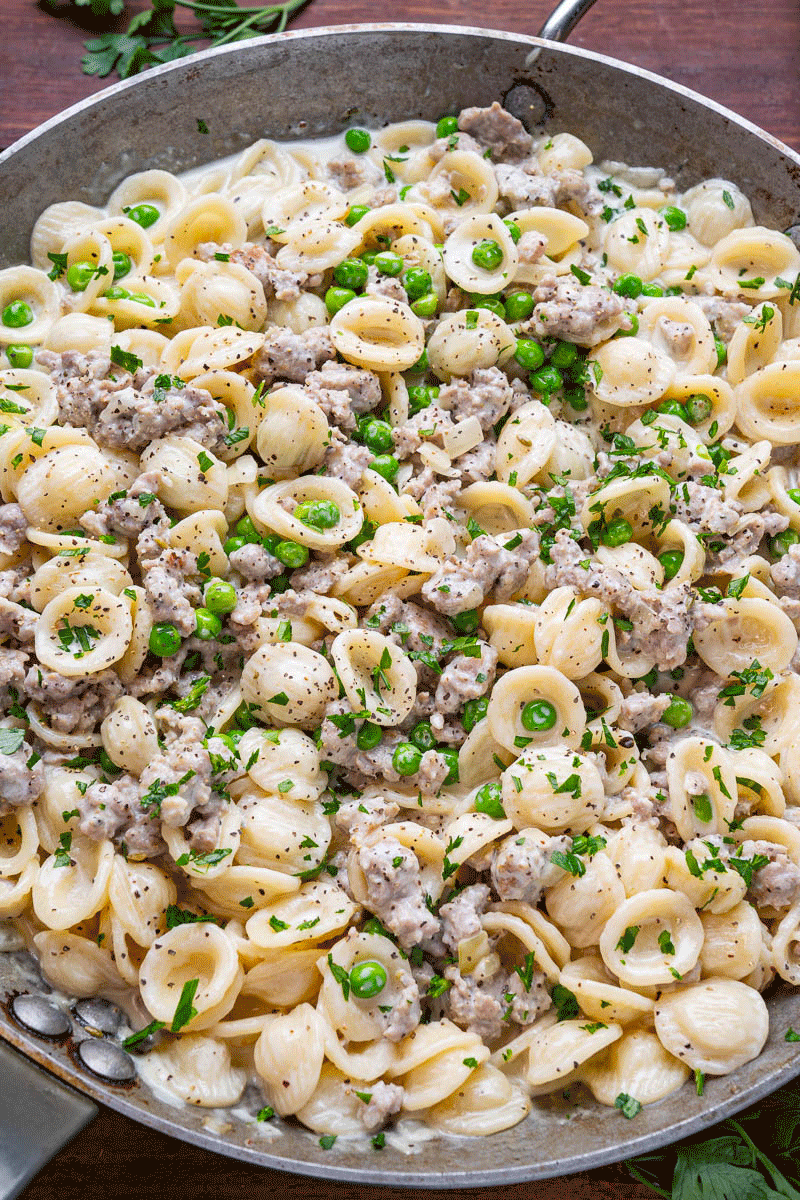 Creamy Blue Cheese Sausage and Peas Pasta Creamy Blue Cheese Sausage and Peas Pasta
