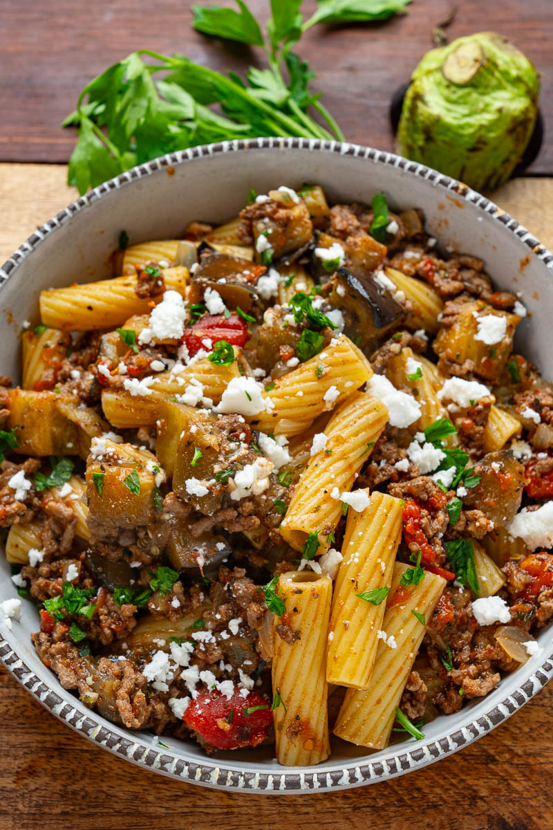 Greek Style Eggplant Pasta (aka Moussaka Pasta)