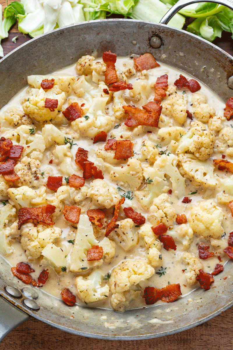 Creamed Cauliflower (aka Creamy Garlic Parmesan Cauliflower with Bacon) Creamed Cauliflower (aka Creamy Garlic Parmesan Cauliflower with Bacon)
