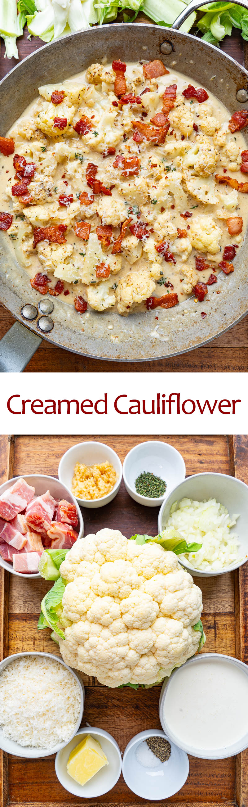 Creamed Cauliflower (aka Creamy Garlic Parmesan Cauliflower with Bacon) Creamed Cauliflower (aka Creamy Garlic Parmesan Cauliflower with Bacon)
