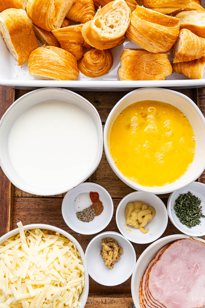 Ham and Cheese Croissant Casserole with Honey Mustard Sauce Ham and Cheese Croissant Casserole with Honey Mustard Sauce