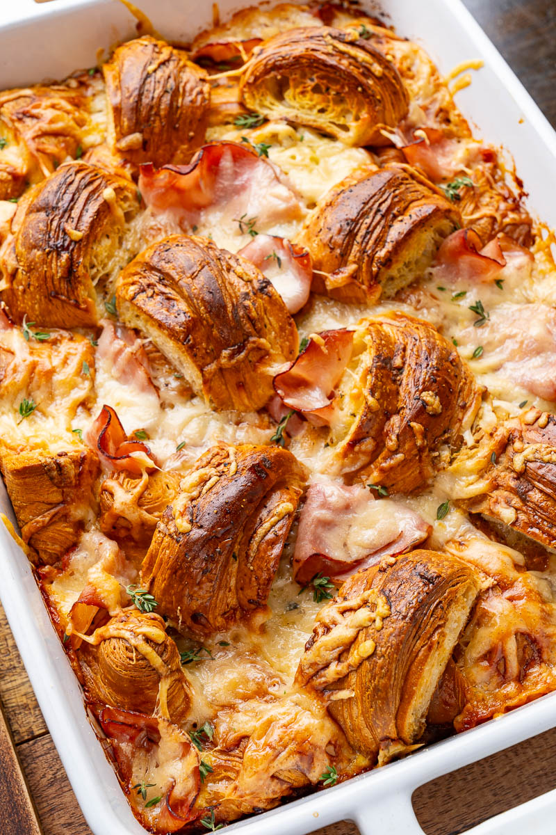 Ham and Cheese Croissant Casserole with Honey Mustard Sauce Ham and Cheese Croissant Casserole with Honey Mustard Sauce