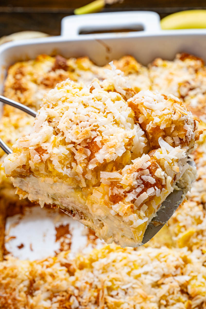 Caramelized Banana Cheesecake Stuffed Coconut French Toast Casserole Caramelized Banana Cheesecake Stuffed Coconut French Toast Casserole