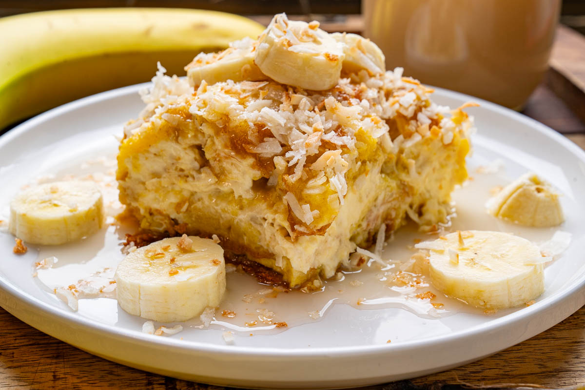 Caramelized Banana Cheesecake Stuffed Coconut French Toast Casserole Caramelized Banana Cheesecake Stuffed Coconut French Toast Casserole