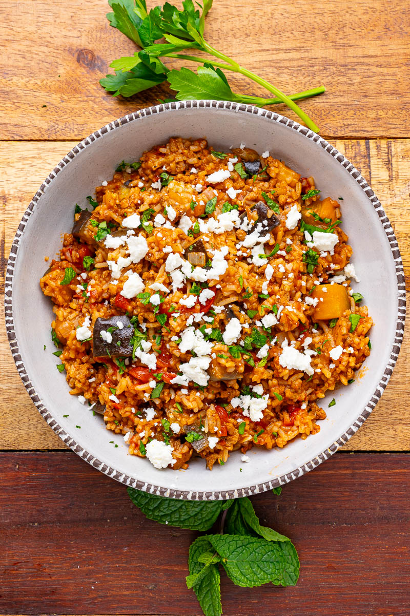 Greek Style Beef and Eggplant Rice (aka Moussaka Rice) Greek Style Beef and Eggplant Rice (aka Moussaka Rice)