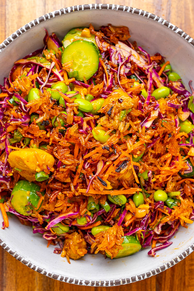 Crunchy Chicken Satay Salad with Crispy Chili Rice and Peanut Dressing Crunchy Chicken Satay Salad with Crispy Chili Rice and Peanut Dressing