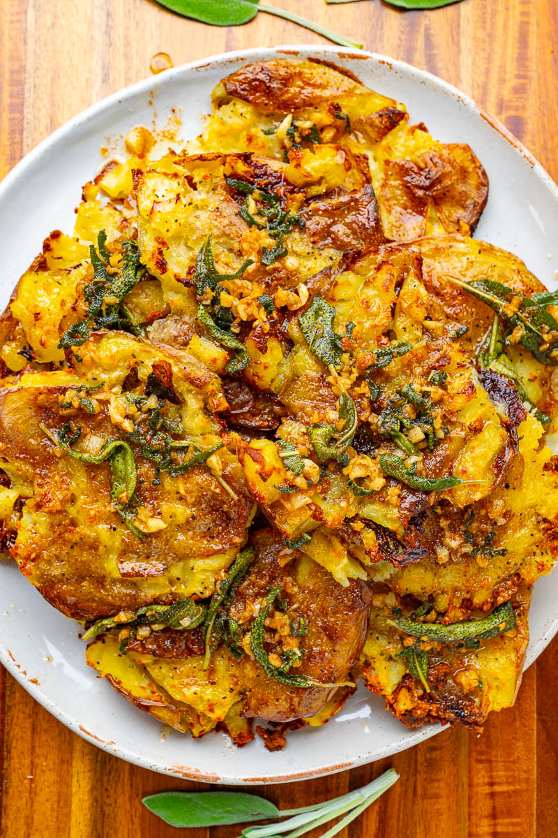 Crispy Smashed Potatoes with Garlic and Sage Brown Butter